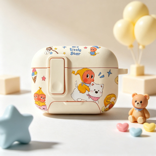 自动弹盖锁扣式Airpods4/5代保护套带卡扣适用苹果AirPodsPro2/3耳机壳磨砂可爱卡通手机支架男女二三四五