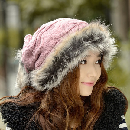 冬天帽子女毛线帽加绒加厚保暖针织时尚皮草围脖潮兔毛帽新款护耳