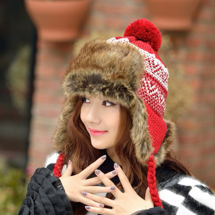 兔毛帽子女冬天针织毛线加厚雷锋帽时尚韩版加绒保暖护耳冬季皮草
