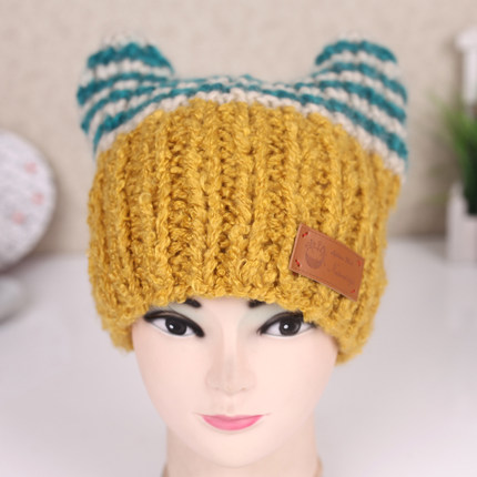 冬季帽子女可爱 兔耳朵毛线帽子冬天韩版 恶魔牛角帽卡通针织帽潮