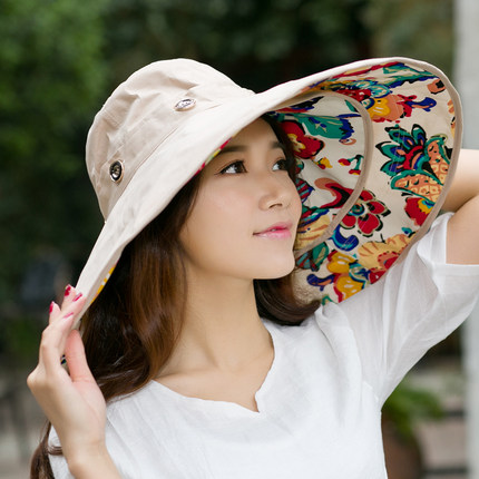 超大沿沙滩帽太阳帽女士遮阳帽夏凉帽双用防紫外线防晒可折叠户外