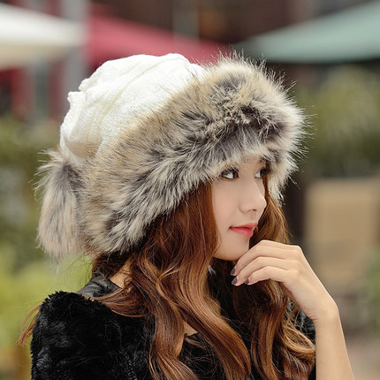 冬天帽子女毛线帽加绒加厚保暖针织时尚皮草围脖潮兔毛帽新款护耳