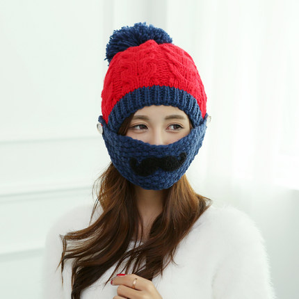 冬天帽子2015新款加绒毛线帽女潮加厚保暖骑车口罩挡风护耳可爱帽