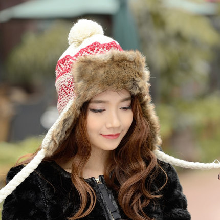 兔毛帽子女冬天针织毛线加厚雷锋帽时尚韩版加绒保暖护耳冬季皮草