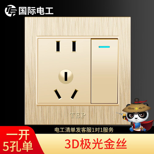 拉丝tep五孔插座开关香槟金