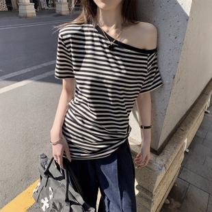 露肩瑜伽服女夏季外穿宽松运动短袖跑步罩衫显瘦休闲速干健身T恤