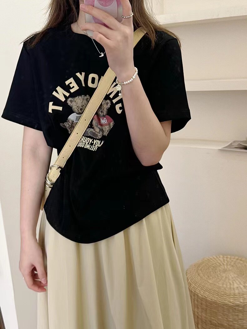韩版短袖t恤少女大童夏装15初中高中学生宽松慵懒风体恤弹力上衣