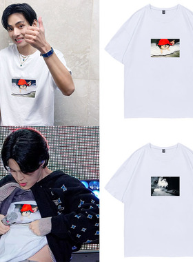 防弹朴智旻金泰亨Layover同款棉质宽松简约打底衫夏季印花短袖T恤