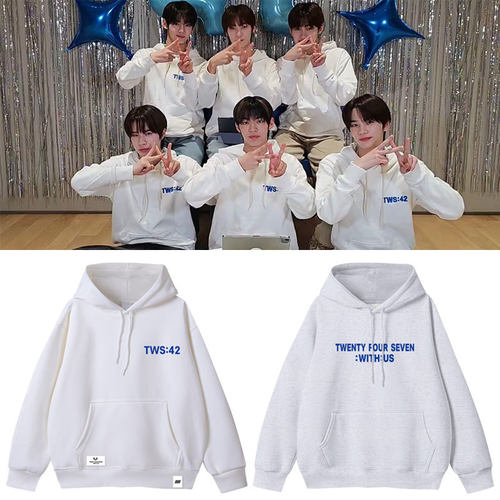 TWS2024出道纪念周边同款卫衣服宽松印花加绒薄款秋冬套头连帽衫