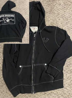 跨境2025拉链卫衣痞帅网红连帽开衫字母TRUE RELIGION新款上衣