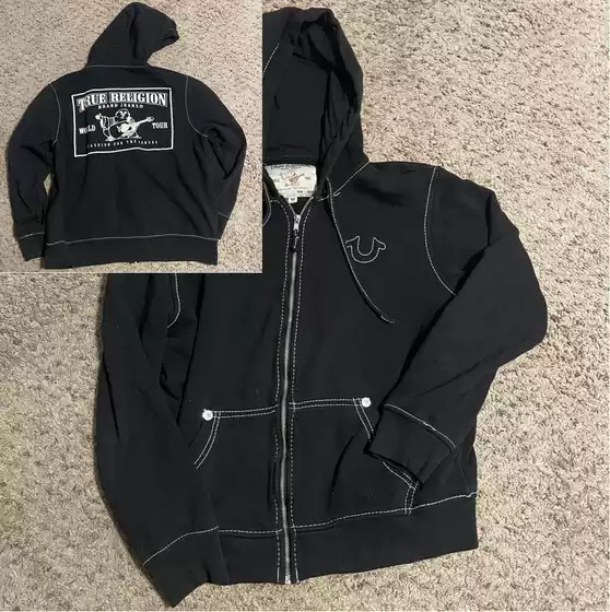 Cross border 2025 Zipper Hoodie Rascal Handsome Internet Celebrity Hooded Cardigan Letter True RELIGION New Top