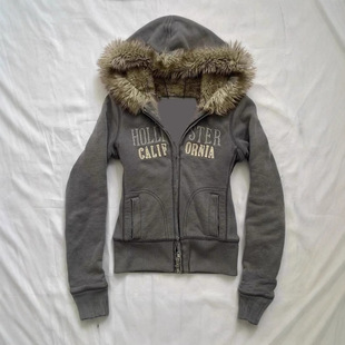 Y2K美式复古Vintage中古着刺绣字母连帽卫衣女冬季开衫外套上衣毛