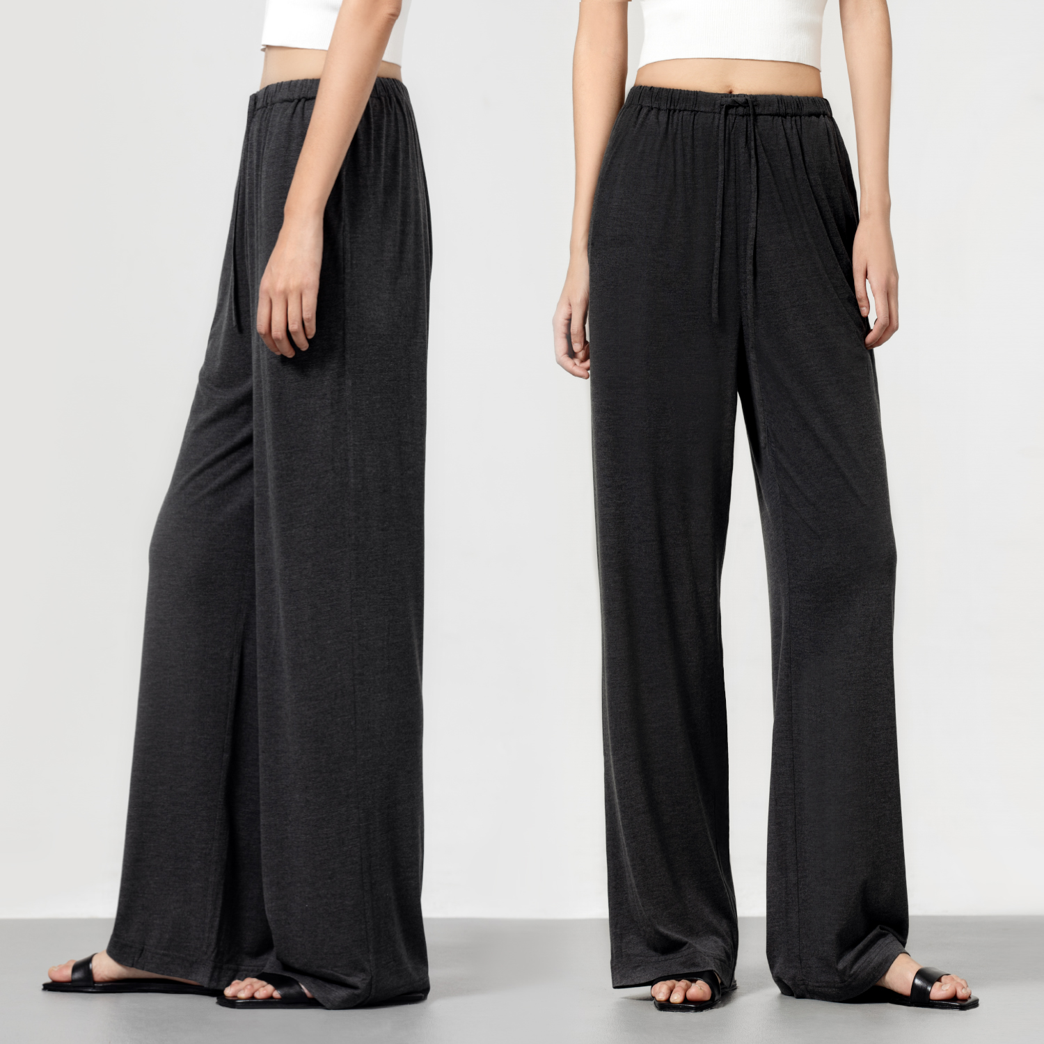 SOORAM极简ROW风松紧抽绳休闲空气裤慵懒风垂感醋酸羊绒阔腿裤女