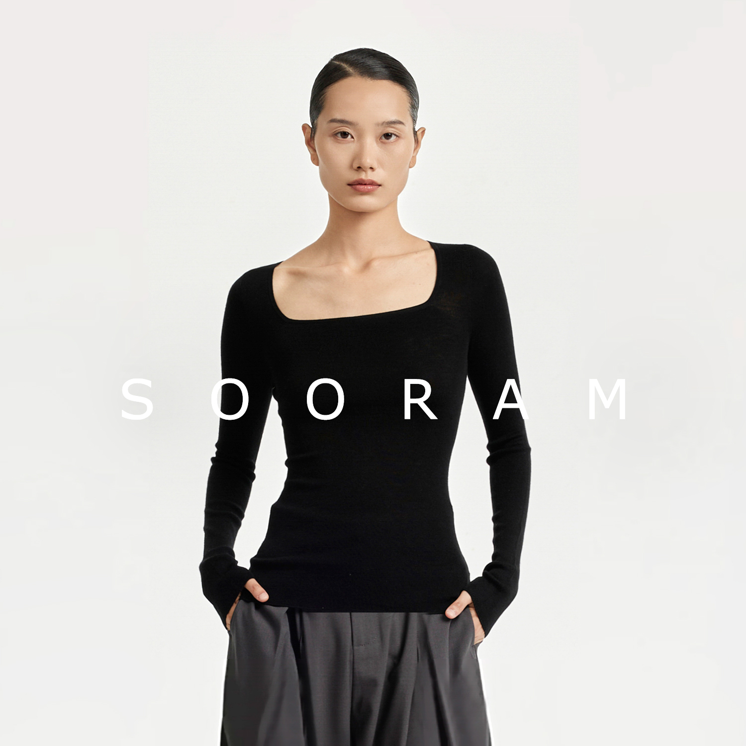 SOORAM德国高端扬子纱无缝打底衫女秋冬方领美丽诺细羊毛针织衫女