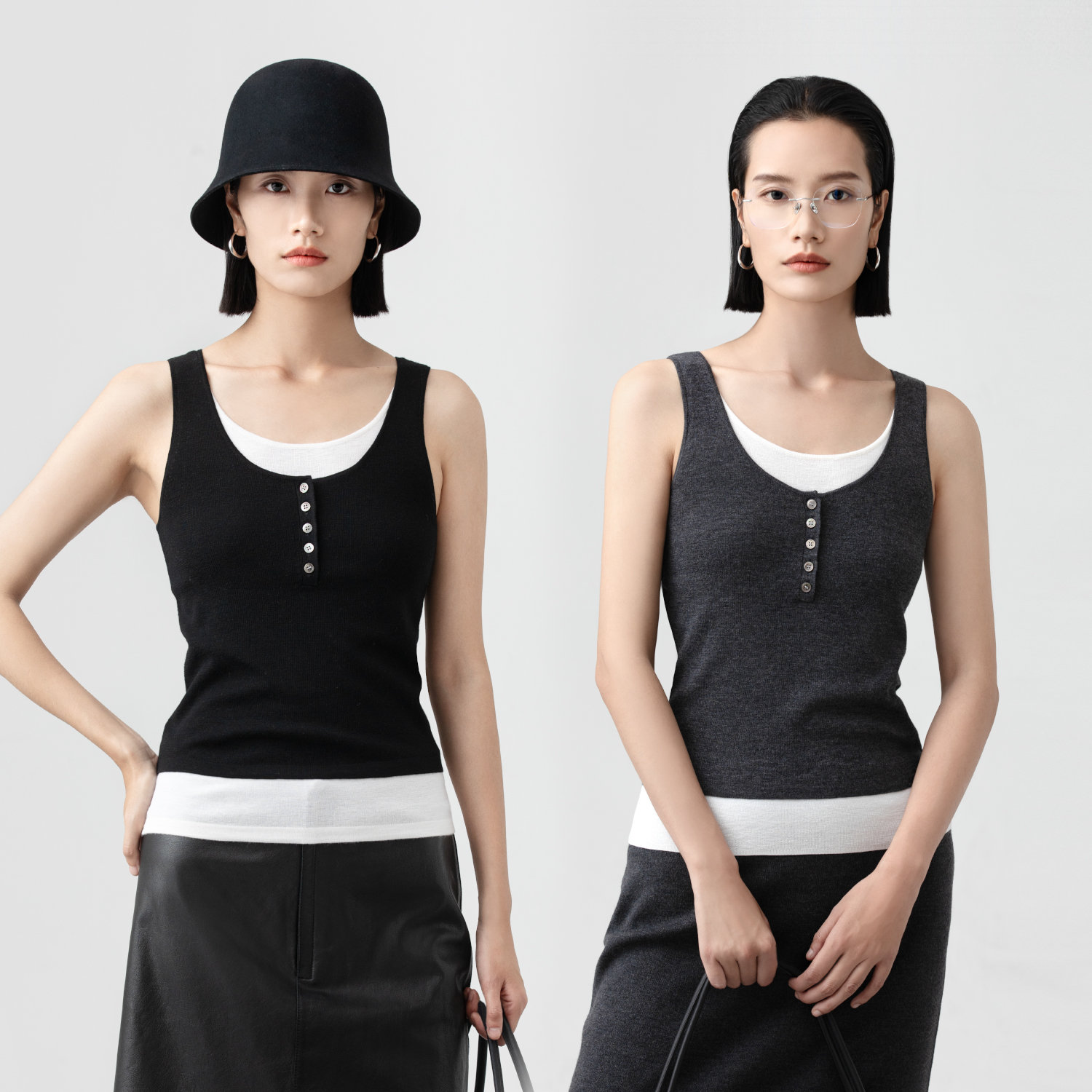 SOORAM澳大利亚进口120S美丽诺羊毛针织衫女秋叠穿风假两件背心女