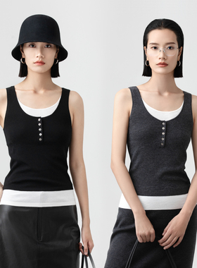 澳大利亚进口120S美丽诺羊毛针织衫女春秋叠穿假两件ROW风背心女