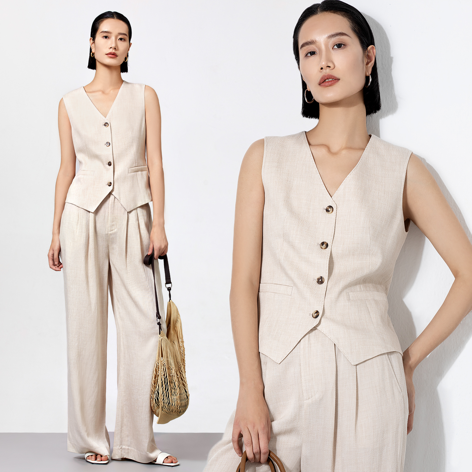 SOORAM奥地利进口兰精天丝马甲长裤套装女夏季老钱风高级感莱赛尔