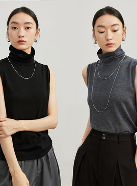 SOORAM澳洲进口精纺羊毛高领无袖针织内搭打底衫女春秋高级感上衣