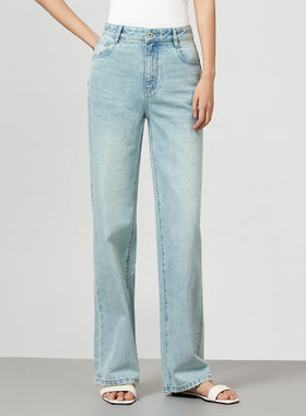 素韧丨经典简约窄版小A直筒100%纯棉牛仔裤女长裤高腰显瘦小脚裤