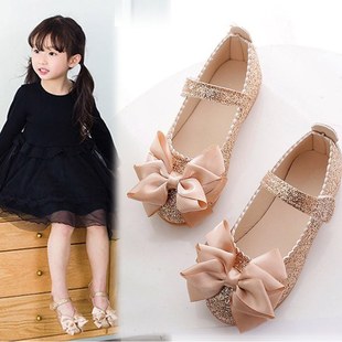 水晶小皮鞋 女童公主鞋 新款 2024秋季 儿童小女孩软底水钻蝴蝶结凉鞋