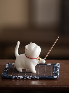 可爱小猫咪陶瓷香薰炉摆件萌猫茶宠笔架家用室内创意香插香座香托