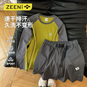 舒适套装 ZEENI 时尚 t恤女速干短裤 轻户外机能风吸湿排汗插肩长袖