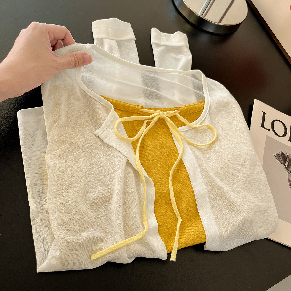 早秋巨好看的穿搭！薄款针织开衫罩衫女抹胸背心上衣纯欲性感套装