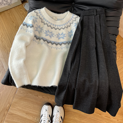 费尔岛毛衣女半身裙冬季套装