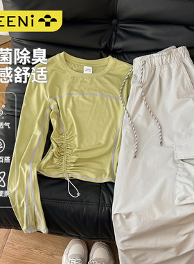 户外抽绳长袖t恤速干衣女