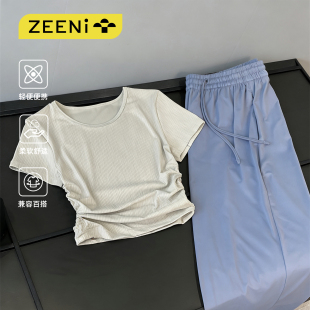 户外爬山登山跑步两件套 速干衣健身服t恤女休闲裤 ZEENI 透气短袖