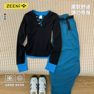 徒步爬山套装 t恤女防水休闲裤 假两件吸湿抗菌长袖 ZEENI轻户外时尚