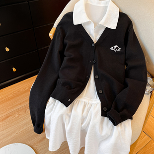 美奈珍妮！韩系大方得体套装polo领长袖连衣裙女毛衣针织开衫外套