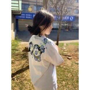 新中式花卉刺绣短袖t恤女夏季2026新款纯棉宽松初中高中学生上衣