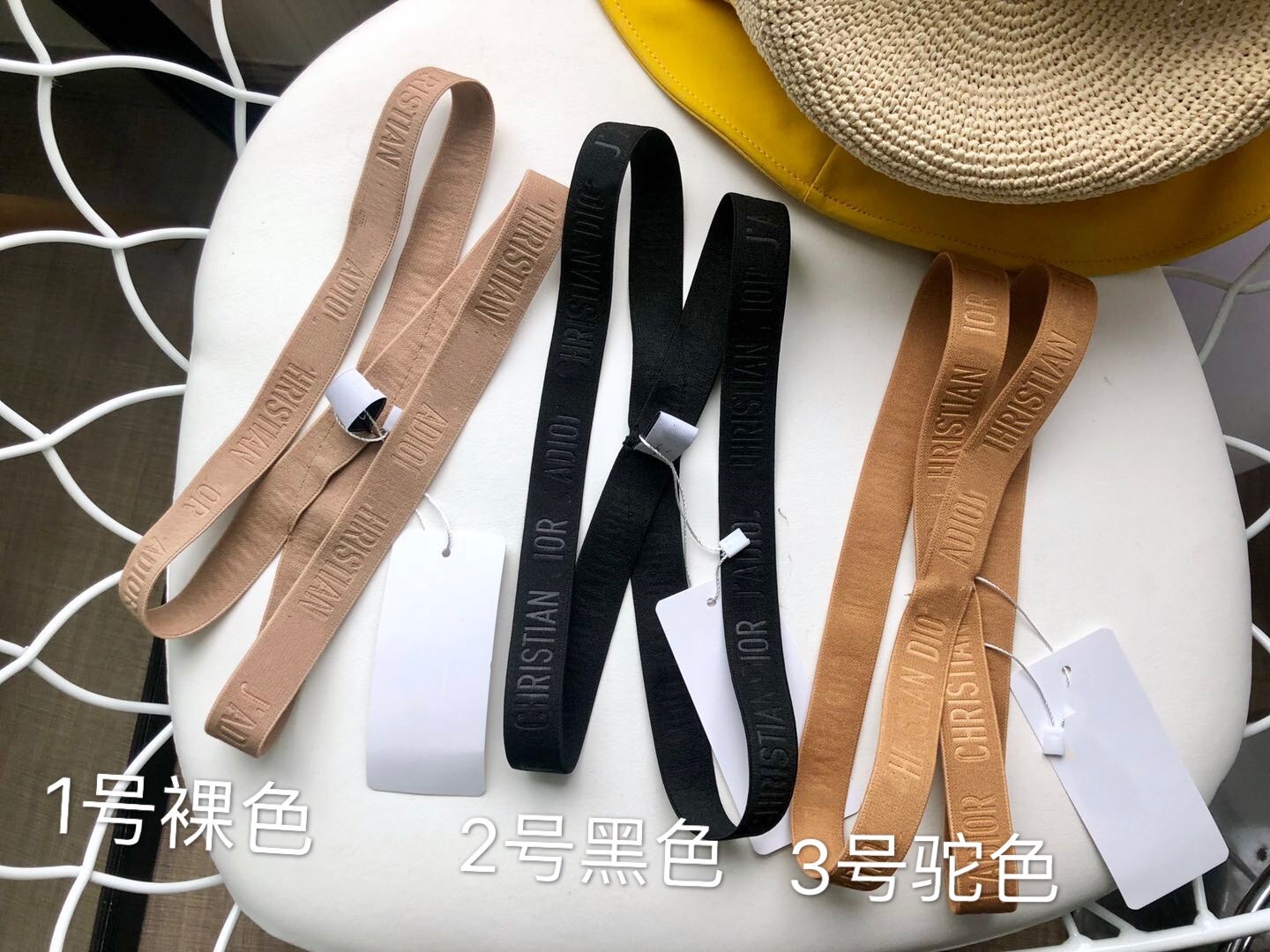 欧洲站潮牌D压纹字母双层束发带饰品凹造型网红ALU同款走秀裸驼色