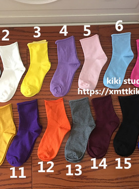 春夏棉短袜子女韩国ins浅口卷边彩色紫色宝蓝粉色荧光色网红潮袜