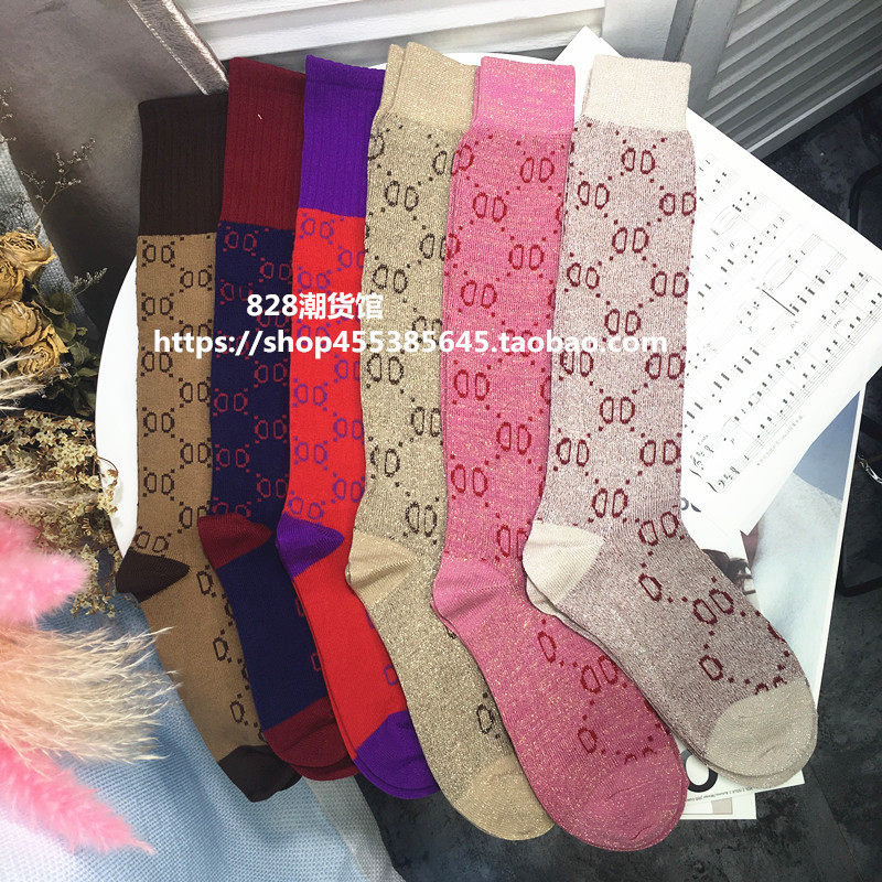 春夏亮丝堆堆袜kiki大牌双D字母G款卡其粉色高筒袜及膝袜女潮袜子