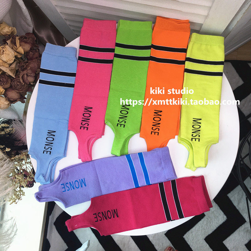 欧洲站荧光绿粉色防晒踩脚堆堆袜