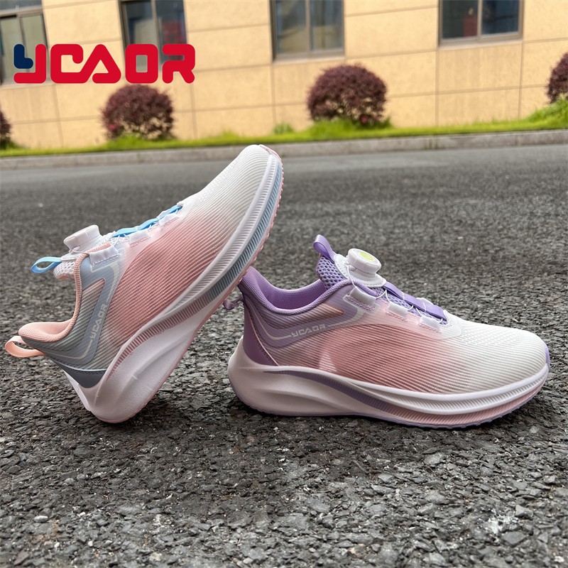 永高人童鞋2023夏季女大童39码单网飞织镂空透气纽扣运动鞋x35055