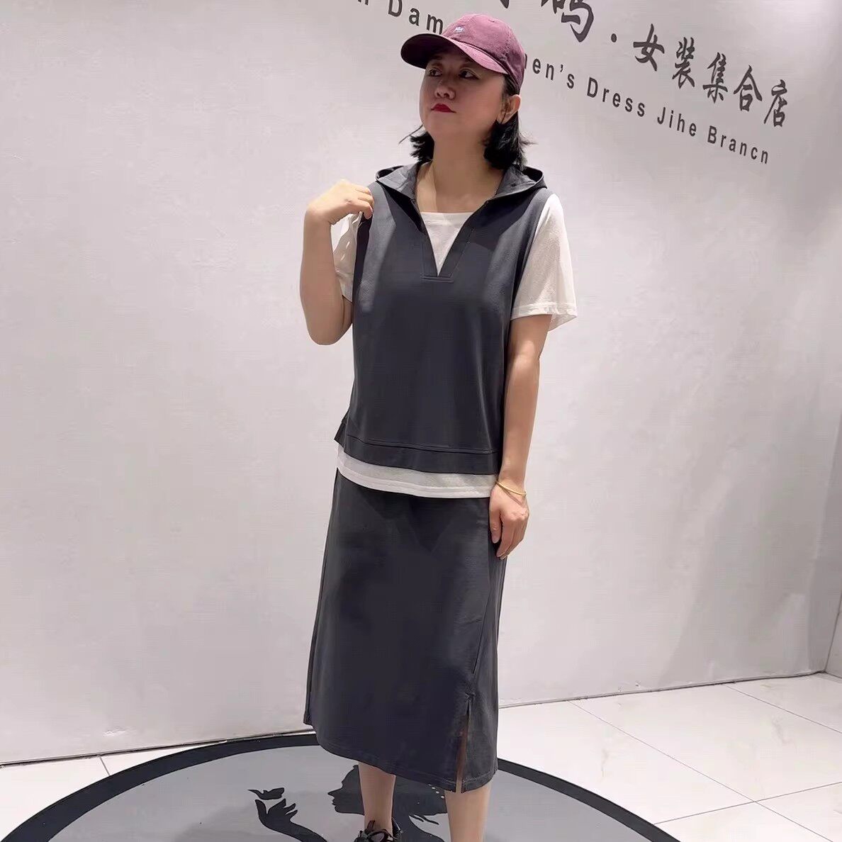 3025女权贵族夏季新款欧货短袖半裙两件套加大码女装胖妹妹休闲裙