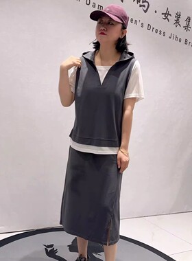 3025女权贵族夏季新款欧货短袖半裙两件套加大码女装胖妹妹休闲裙