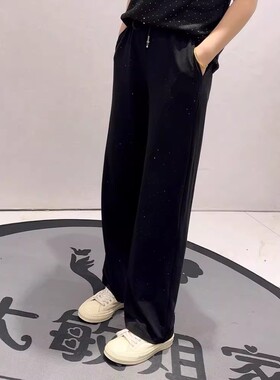 2718女权贵族夏季新款欧货满钻女裤大码女装胖妹妹百搭显瘦拖地裤