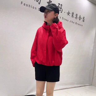 26652天骄一生水秋季新款欧货薄棉连帽外套加大码女装胖妹妹上衣