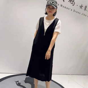 3699女权贵族夏款 轻薄舒适面膜半袖 衫 搭配褶皱背心裙两件套加大码