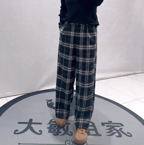 女权贵族秋冬新款大码格子裤女裤