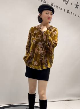 针丝缘子汇1483年货新款圆领植绒衫加大女装胖妹妹减龄显瘦气质衫