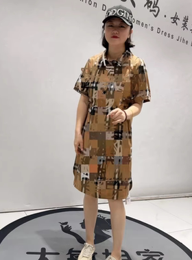 3375女权贵族夏季新款欧货格子连衣裙加大码女装胖妹妹显瘦气质裙