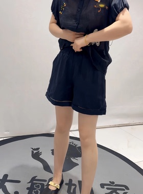 3271B女权贵族夏季新款欧货麻料短裤加大码女装胖妹妹百搭显瘦裤