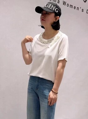 5967芮娜依莲夏季新款欧货重工短袖T恤加大码女装胖妹妹显瘦半袖