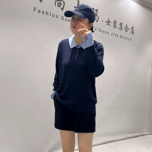 3365芮娜依莲秋冬新款欧货POLO领针织衫加大码女装胖妹妹显瘦上衣
