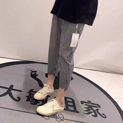 天娇一生水夏季新款大码格子女裤